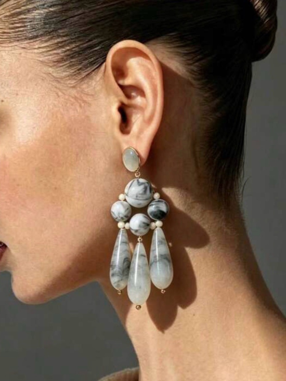 Elegant Gray Marble Drop Earrings — Women Jewelry